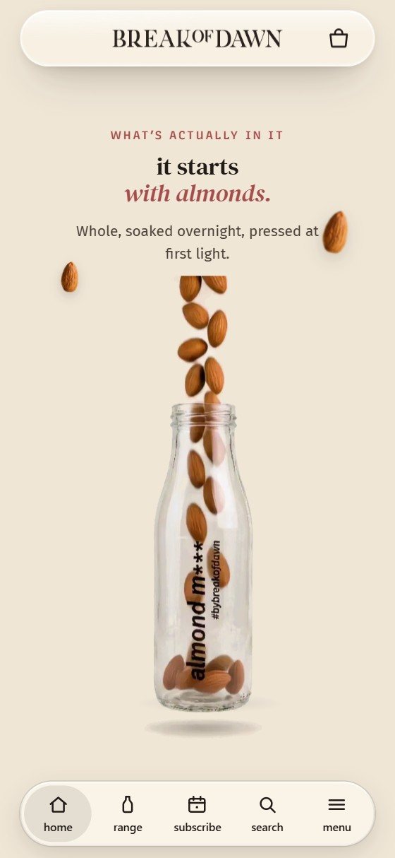 Break of Dawn on a phone: It starts with almonds.
