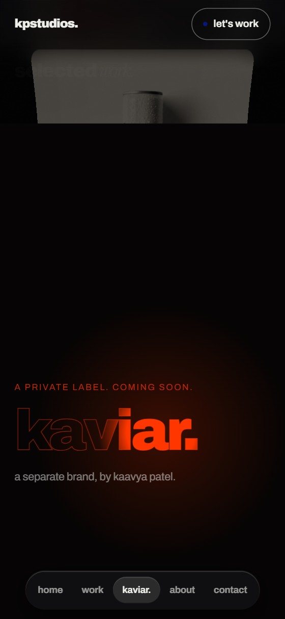 KP Studios on a phone: Kaviar, a separate brand by Kaavya Patel.